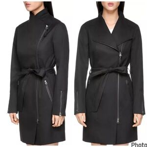 Mackage Estella Leather Trimmed Trench Coat Black Size Medium